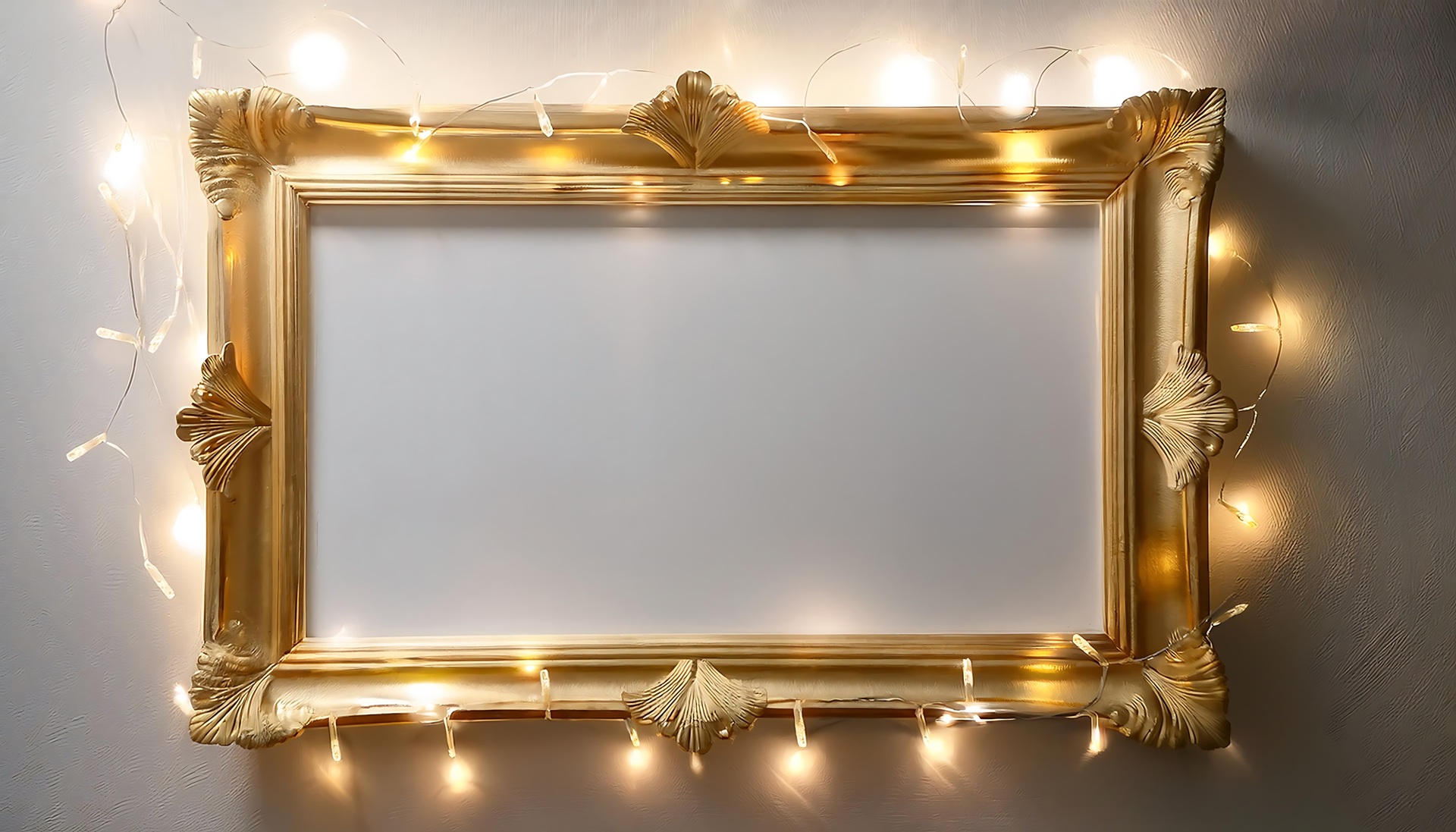 Goldener LED Bilderrahmen mit warmweißen Lichtern